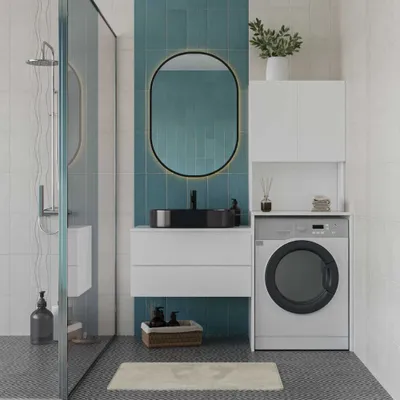 Image de Skye Decor, Adr-482-Bb-1, meuble pour lave-linge, panneaux de particules 100 % mélaminés, blanc, 65 x 60 x 182 cm