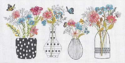 Imagen del producto de Dimensiones del kit de bordado "Jarrones de flores silvestres": 40,6 x 20,3 cm