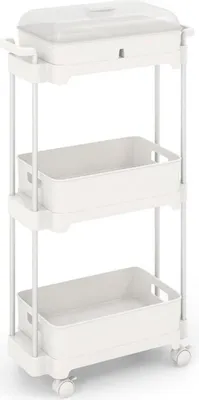Obrázok produktu pre 3-poschodový multifunkčný vozík JV11497WH s odnímateľným krytom, biely – N