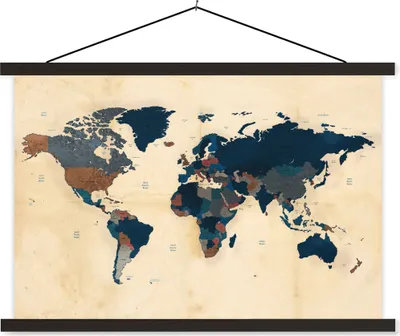 Produktbild von MuchoWow® Textilposter Weltkarte - Vintage - Papyrus - Kinder - Jungen - Mädchen 120x80 cm mit schwarzem Rahmen - Wanddeko