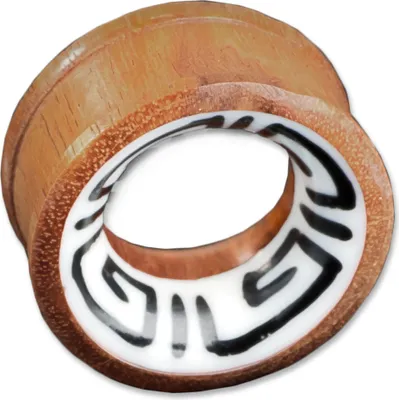 Produktbild von viva-adorno 1 Stück 16mm Flesh Tunnel Plug aus Holz Tribal Inlay Ohr Piercing verschiedene Designs 6 - 30mm Z15 Design B,