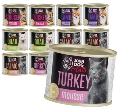 Produktbild von John Dog für Katzen Mousse, Geschmacksmischung, 12 x 200 g, getreidefreies Nassfutter für Katzen