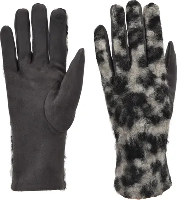 Produktbild von styleBREAKER Damen Touchscreen Handschuhe mit Leoparden Muster und Teddyplüsch | Warme Winter Fingerhandschuhe | Weiche Smartphone Handschuhe