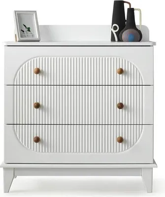 Immagine prodotto di Comodino per cameretta, con 3 cassetti, bianco, design moderno, in legno, altezza 96 cm