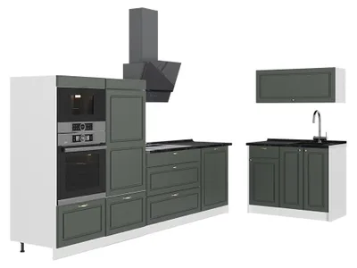 Produktbild von Küchenzeile Vicco Fame-Line Grün-Gold Landhaus/Weiß 380 cm ohne Arbeitsplatte, Model 64131