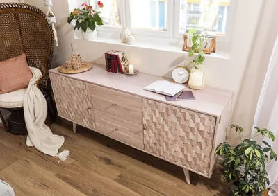 Produktbild von MASSIVMOEBEL24 Sideboard Akazie 180x42x75 weiß lackiert MOSAYK #200