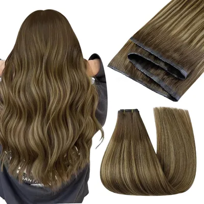 Immagine prodotto di Extension per capelli in vera fibra, effetto ombre, colore marrone/biondo, 100 grammi, lunghezza 55 cm, tonalità #4/24/4