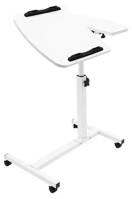 Obrázek produktu pro Stolek pod notebook do postele a na pohovku - Mobilní, výškově nastavitelný počítačový stolek - Nastavitelná výška 60–95 cm - Otočná deska o 360° - Deska o rozměrech 60x40 cm - Nosnost až 10 kg - Bílá barva