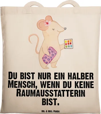 Produktbild von Mr. & Mrs. Panda Tote Bag Raumausstatterin Herz - Transparent - Geschenk, Stoffbeutel, Jutebeutel, Tasche, Schultasche, Laptoptasche