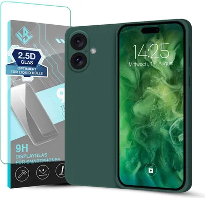Produktbild von Hülle für Apple iPhone 17 mit 9H Displayglas Displayschutz Plus Case Cover Bumper Silikon Softgrip Schutzhülle Farbe: Grün