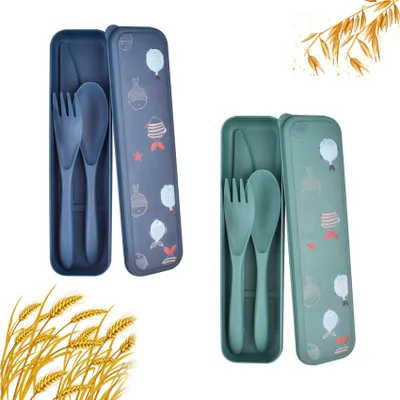 Productafbeelding van Camping Bestekset 2-delig met Etui (Blauw en Groen)