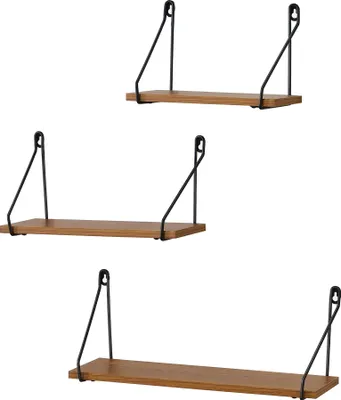 Produktbild von Wandregal Randers 3tlg. verschiedene Größen Hängeregal Wandboard Schweberegal Rahmen aus Eisen max. 10 kg Dunkler Holzton