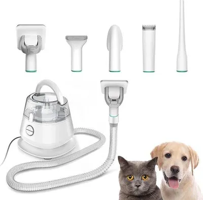 Immagine prodotto di Set per la cura del cane con aspirapolvere e asciugacapelli - Set per la cura del cane - Cani e gatti - Per cani senza pelo - Include 5 accessori per la cura
