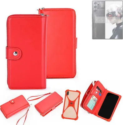 Produktbild von K-S-Trade 2in1 Schutzhülle Portemonnee Handyhülle mit Bumper kompatibel mit Nubia Redmagic 9 Pro Hülle Case Etui Geldbörse Smartphone rot (1x)
