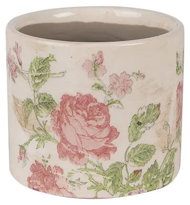 Image de Clayre & Eef Pot de fleurs Ø 11x9 cm Beige Rose Céramique Fleurs