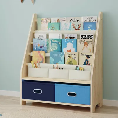 Kinderbücherregal 4 Ebenen Holz mit Spielzeugaufbewahrung