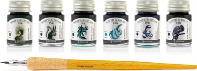Produktbild von Write and Draw Ink Set RIVER, Zeichentusche, 6 x 10 ml mit Schreibfeder