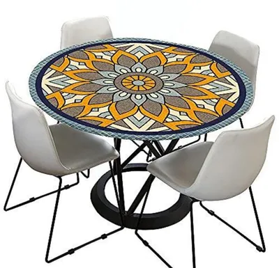 Zdjęcie produktu dla Obrus outdoor, okrągły, 90 cm, zmywalny, wodoodporny, kolor: żółty, niebieski
