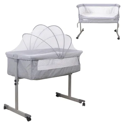 Produktbild von Babybett - Beistellbett für Elternbett - Mit Matratze für Neugeborene - Höhenverstellbar - Verstellbare Füße - Grau