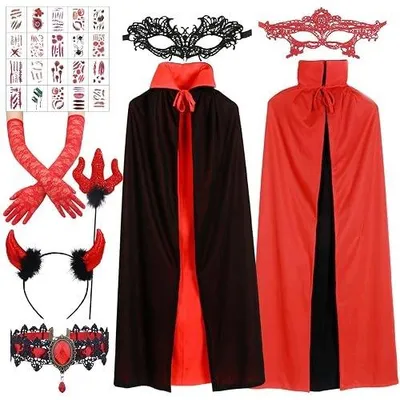 Zdjęcie produktu dla Kostium diabła damski halloween peleryna czarna czerwona karnawał