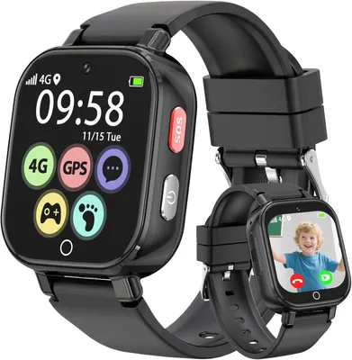 Produktbild von Kinder Smartwatch mit 4G, integriertem GPS, Videoanruf, SOS, Kamera, Schulmodus, Schrittzähler & Alarm