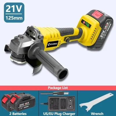 Zdjęcie produktu dla Szlifierka kątowa – bezprzewodowa 21 V M14 – tarcza 125 mm – silnik bezszczotkowy – regulowana prędkość obrotowa – 2 akumulatory – wtyczka UE – kolor żółty