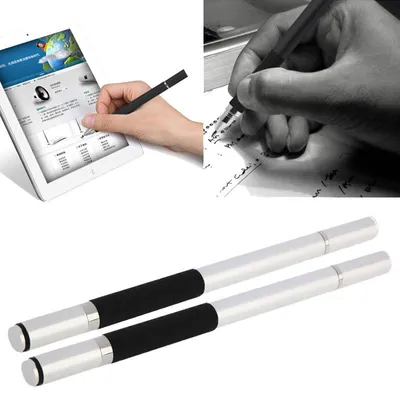 Image de 2x subtel stylo à bille et stylet couleur argent pour écran tactile 2 en 1 avec pointes à disque compatible avec iPad, iPhone, Samsung, Kindle Fire et autres appareils tactiles