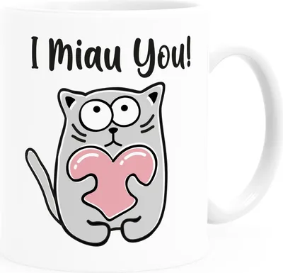 Produktbild von Kaffee-Tasse Spruch I miau you lustige Katze mit Herz Geschenk-Idee Partner Freund Freundin Katzenliebhaber Liebeserklärung SpecialMe® weiß Keramik-Tasse