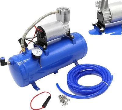 Immagine prodotto di Compressore d'aria, 12V, capacità 1,6 galloni, pressione massima 100 psi, lunghezza tubo flessibile 3,8 m, dimensioni compatte
