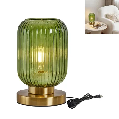 Produktbild von Kleine Glas Lampe, Nachttischlampen, Retro Design, Schlafzimmer Nachttischlampe, LED warmweiß,Schreibtischlampe, Dekotischlampe
