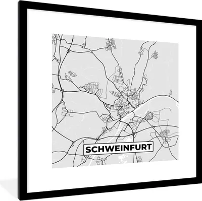 Produktbild von MuchoWow® Gerahmtes Poster Stadtplan - Schweinfurt - Deutschland - Karte 40x40 cm - Poster mit Schwarzem Bilderrahmen Wandposter Rahmen Foto Bilder - Poster - Plakat im Rahmen