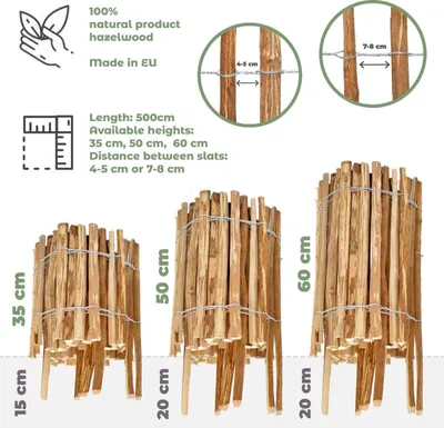Obrázok produktu pre BOGATECO Orechová plotová súprava na kolieskach | Prírodné impregnované drevo | Výška 35 cm a dĺžka 500 cm | Rozstupy medzi doskami 7-8 cm