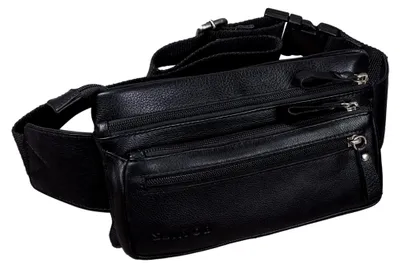 Produktbild von 'Vegas' Bauchtasche Leder Flach Herren Damen Flache Gürteltasche Vintage 5 Fächer Retro Hüfttasche Brusttasche, Farbe:Schwarz