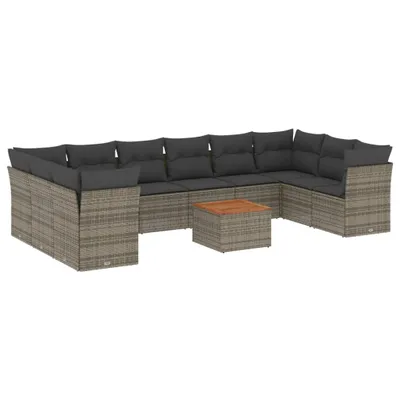Produktbild von vidaXL 11-tlg. Garten-Sofagarnitur mit Kissen Grau Poly Rattan