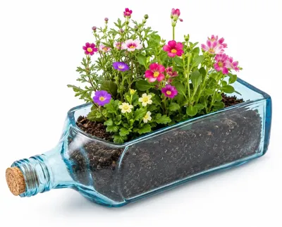 Productafbeelding van Plantenhouder van gerecyclede ginfles met kokosvezel