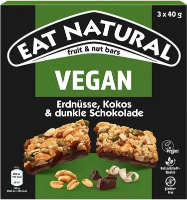 Produktbild von Eat Natural fruit & nut bars Vegan Erdnüsse, Kokos & dunkle Schokolade 3x40g
