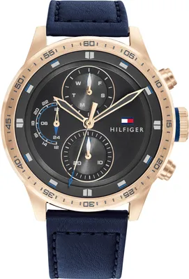 Produktbild von Tommy Hilfiger Herrenuhr Dunkelblau Lederarmband 46mm