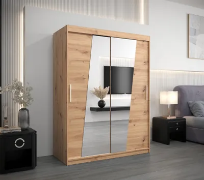 Obrázek produktu pro Šatní skříň se zrcadly ELVIRA - šířka 150 cm, dub artisan
