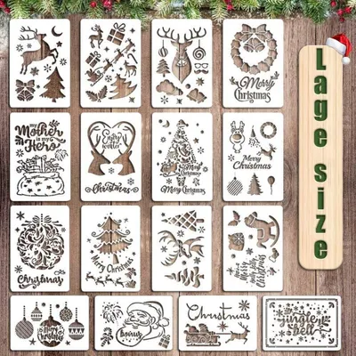 Produktbild von 16 Stück Weihnachten Schablonen Malschablonen Kunststoff DIY Geschenkkarten Kinder