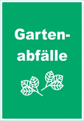 Produktbild von Gartenabfälle Mülltrennung Schild Text Symbol Blätter Garten hochkant A2 Rückseite selbstklebend