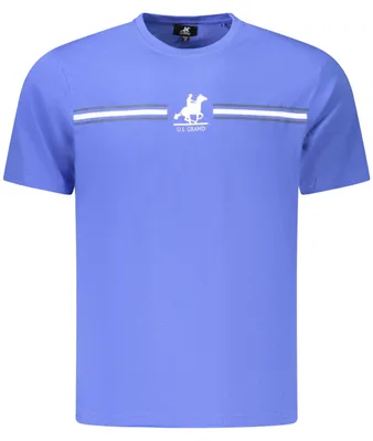Immagine prodotto di Maglietta da uomo a maniche corte blu con stampa e logo – Look moderno