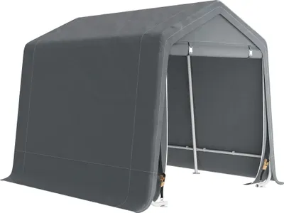 Image de Tente de protection pour vélo pour jardin - Abri/remise - Imperméable et protection UV - Cadre métallique thermolaqué - Porte à fermeture éclair - Dimensions 2,4 × 2 × 2 m - Gris foncé