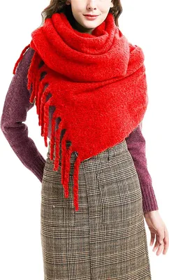 Image de ASKSA Femme Châle Chaud Pashminas Épais Chaud Gland Écharpe d'hiver Doux surdimensionné Écharpes XL Rouge