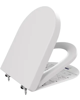 Produktbild von ANYCEE Toilettendeckel mit Absenkautomatik 46x36.5 CM, WC Sitz aus Duroplast, Klodeckel mit Antibakterielle, Toilettensitz D-Form, Weiß