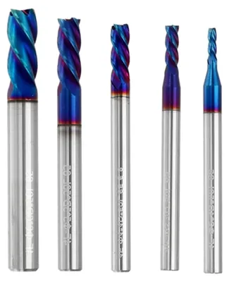 Produktbild von 5 Stück 2–6 mm Wolframkarbid-Fräser mit 4 Rillen HRC65 blau beschichtet