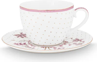 Produktbild von PIP STUDIO Jolie Dots Gold Pink Tasse mit Untertasse 280ml