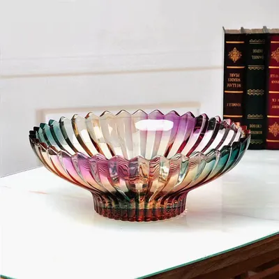Immagine prodotto di Ciotola per frutta colorata in vetro cristallo, diametro di 12,5 pollici, elegante decorazione per la cucina
