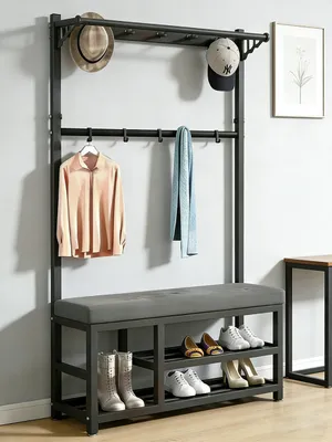 Produktbild von Garderobenständer Kleiderständer Garderobe mit Schuhbank, Schuhregal,Garderobe mit 9 Kleiderhaken