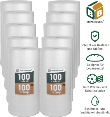 Produktbild von Trittschalldämmung (1000 m²) multifunktionale PE-Schaumfolie 2mm für diverse Fußböden und Warmwasserfußbodenheizung Polster BB-Verpackungen
