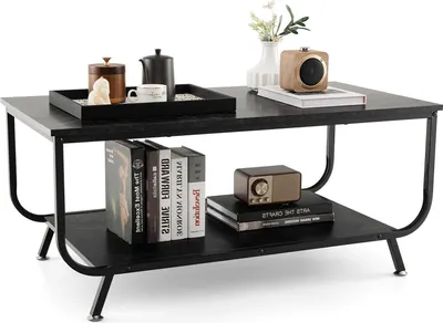 Produktbild von GOPLUS 2-stufiger Couchtisch Marmor Optik, Kaffeetisch mit Metallgestell, Rechteckiger Sofatisch Wohnzimmertisch für Büro & Wohnzimmer, 105 x 55 x 46,5 cm (Schwarz)